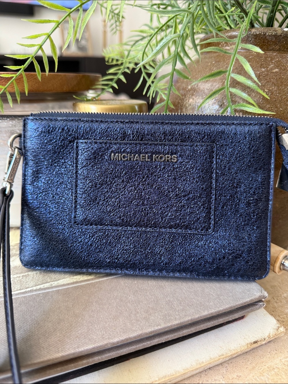 Michael Kors Admiral Blue Metallic Wristlet Clutch